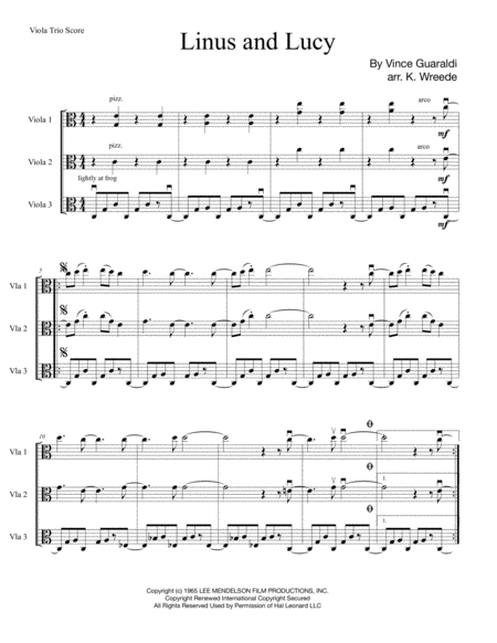 Free Sheet Music Linus And Lucy For Viola Trio