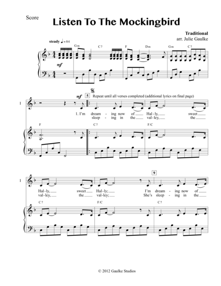 Free Sheet Music Listen To The Mockingbird