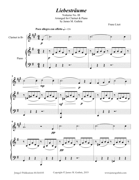 Free Sheet Music Liszt Liebestraume For Clarinet Piano