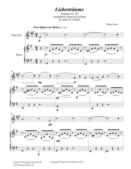 Liszt Liebestraume For Tenor Sax Piano Sheet Music