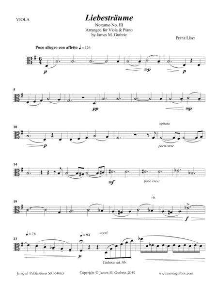 Free Sheet Music Liszt Liebestraume For Viola Piano