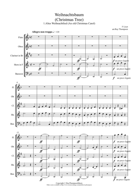 Free Sheet Music Liszt Weihnachtsbaum Christmas Tree No 1 Altes Weihnachtlied An Old Christmas Carol Wind Quintet