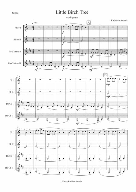 Free Sheet Music Little Birch Tree Woodwind Quartet