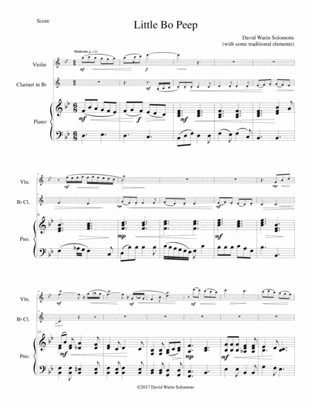 Free Sheet Music Little Bo Peep For Violin Clarinet And Piano