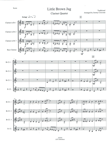 Little Brown Jug For Clarinet Quartet Sheet Music