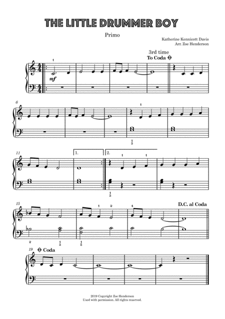 Free Sheet Music Little Drummer Boy Beginner Piano Duet