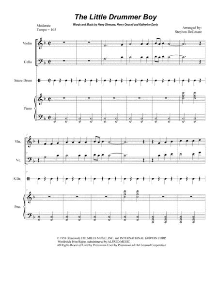 Little Drummer Boy Duet For Violin And Cello Sheet Music