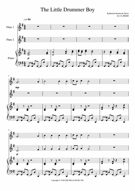 Free Sheet Music Little Drummer Boy Flute Duet With Piano Accompaniment