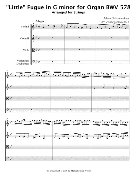 Free Sheet Music Little Fugue In G Minor For Organ Bwv 578