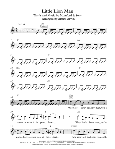 Free Sheet Music Little Lion Man Voice Lead Sheet