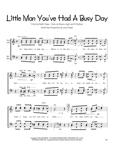 Little Man You Ve Had A Busy Day Women Sheet Music