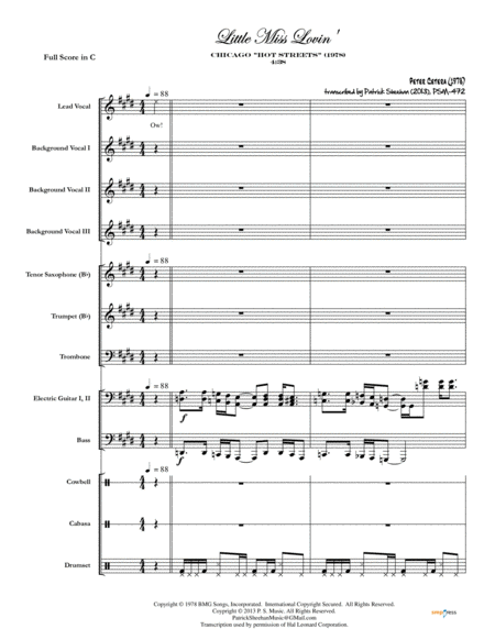 Little Miss Lovin Chicago Full Score Set Of Parts Sheet Music