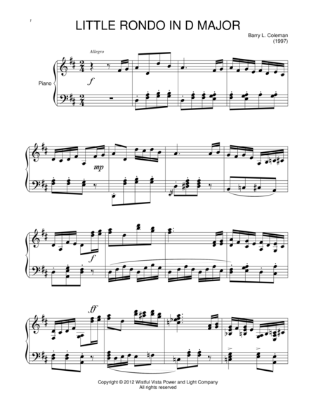 Free Sheet Music Little Rondo In D For Piano Solo