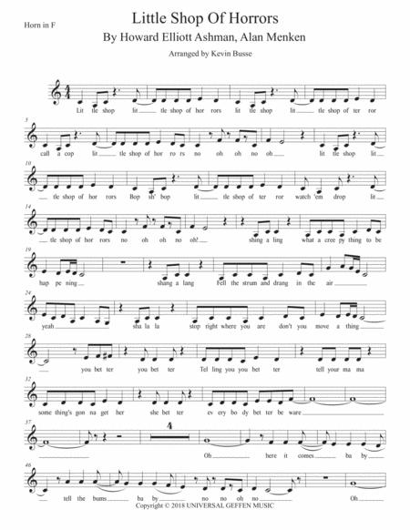 Free Sheet Music Little Shop Of Horrors Musical Easy Key Of C Horn In F