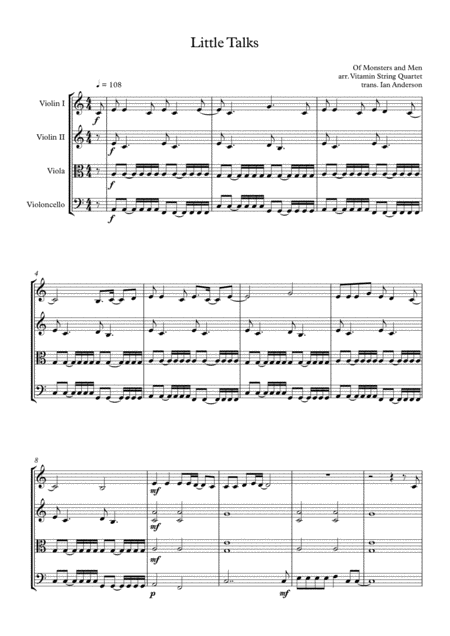 Little Talks String Quartet Sheet Music