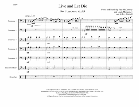 Live And Let Die For Trombone Sextet And Drum Set Sheet Music