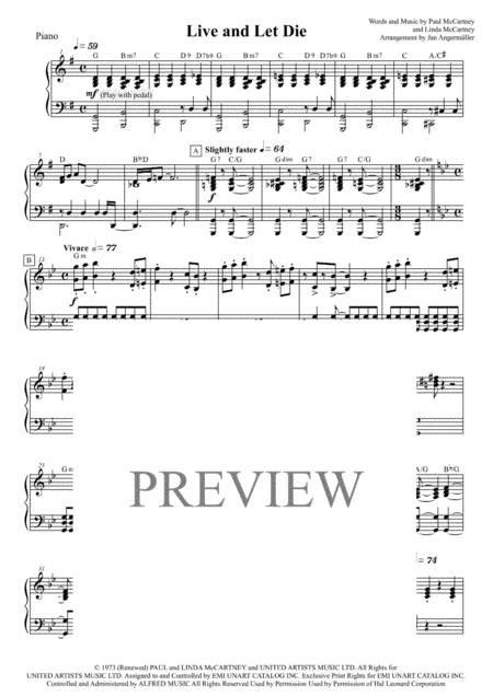 Live And Let Die Piano Transcription Of The Original Mccartney Recording Sheet Music