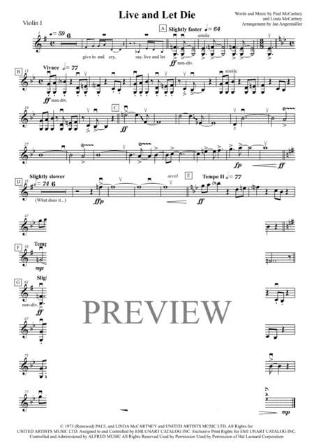 Live And Let Die String Ensemble Transcription Of The Original Mccartney Recording Sheet Music