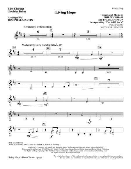 Living Hope Arr Joseph M Martin Bass Clarinet Sub Tuba Sheet Music