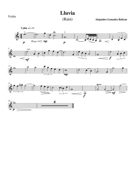 Free Sheet Music Lluvia Rain Violin Part