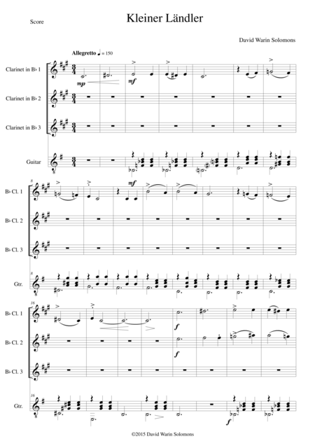 Lndler Laendler For 3 Clarinets And Guitar Sheet Music