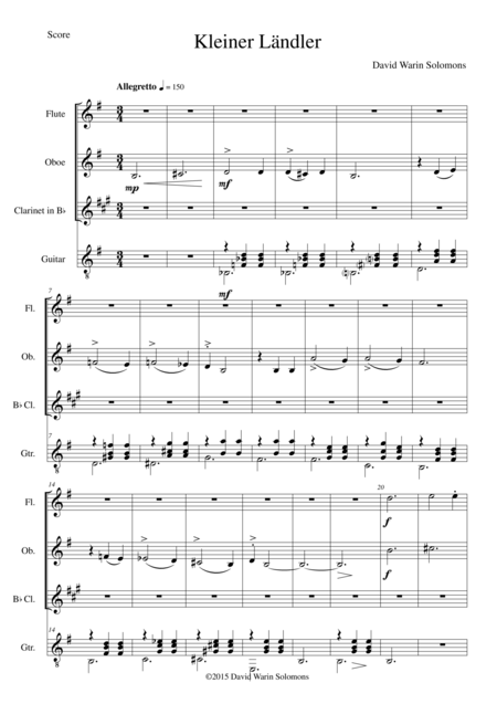 Free Sheet Music Lndler Laendler For Flute Oboe Clarinet And Guitar