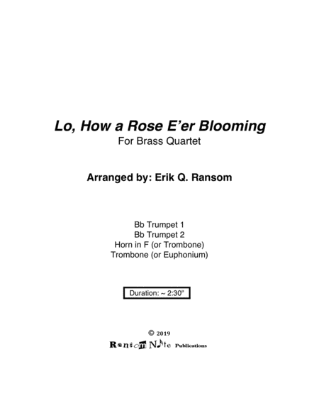 Free Sheet Music Lo How A Rose E Er Blooming For Brass Quartet