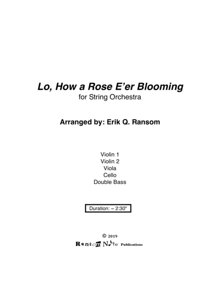 Free Sheet Music Lo How A Rose E Er Blooming For String Orchestra