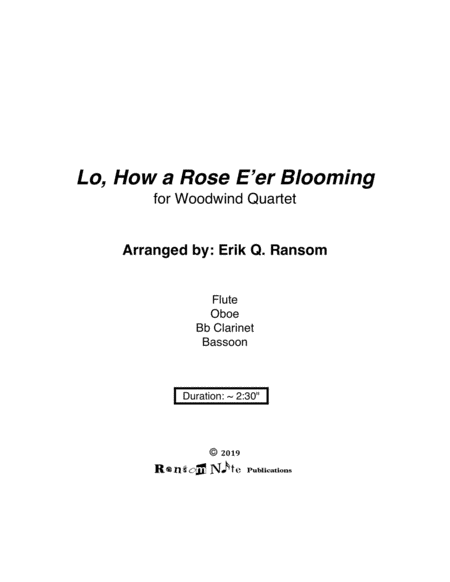 Free Sheet Music Lo How A Rose E Er Blooming For Woodwind Quartet