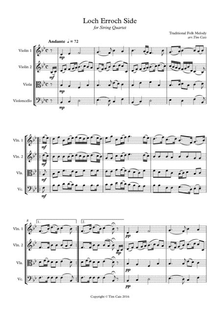 Loch Erroch Side String Quartet Sheet Music