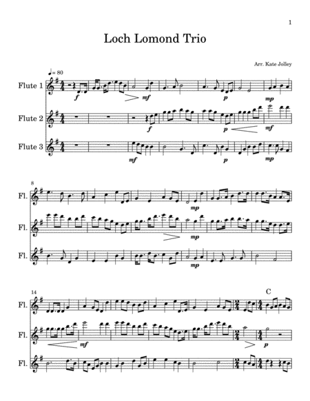 Loch Lomond For Three Flutes Sheet Music