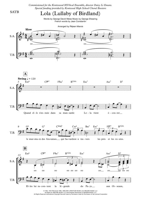 Lola Lullaby Of Birdland Sheet Music