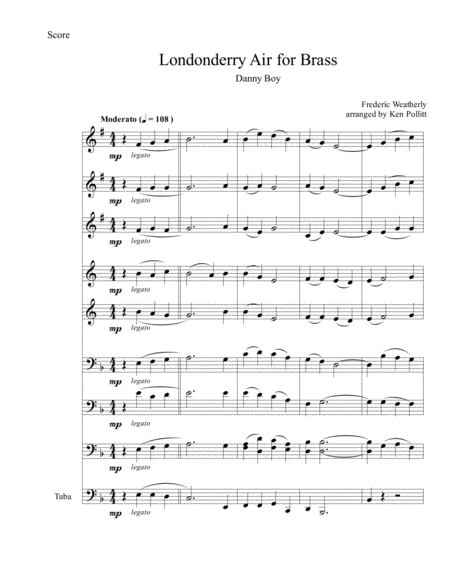 Free Sheet Music Londonderry Air Danny Boy For Brass