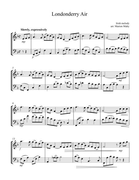 Londonderry Air For Violin Cello Duet Sheet Music