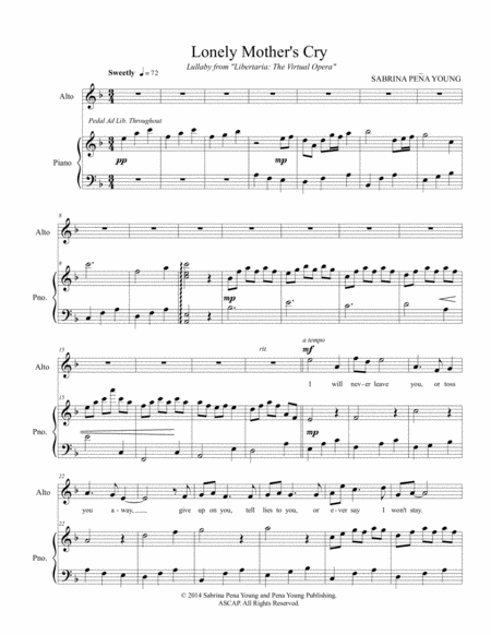 Lonely Mother Cry Lullaby For Alto And Piano Sheet Music