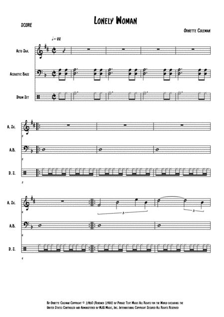 Lonely Woman Score Alto Sax Bass Drums Sheet Music