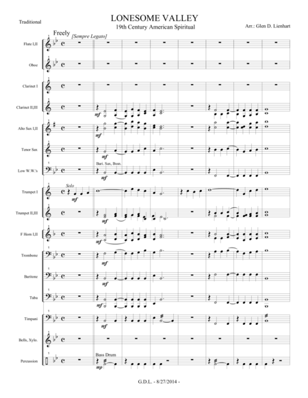 Free Sheet Music Lonesome Valley Extra Score