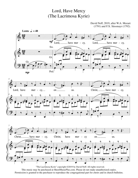 Free Sheet Music Lord Have Mercy The Lacrimosa Kyrie