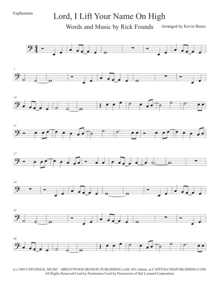 Lord I Lift Your Name On High Euphonium Easy Key Of C Sheet Music