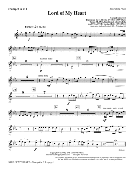 Lord Of My Heart Trumpet 1 In C Sheet Music