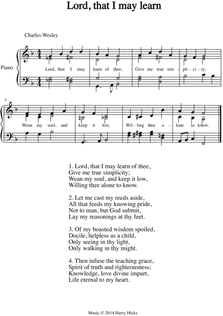 Free Sheet Music Lord That I May Learn A New Tune To A Wonderful Wesley Hymn