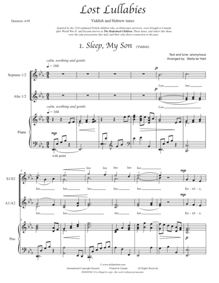 Free Sheet Music Lost Lullabies Ssaa Choir With Piano Holocaust Children Survivors