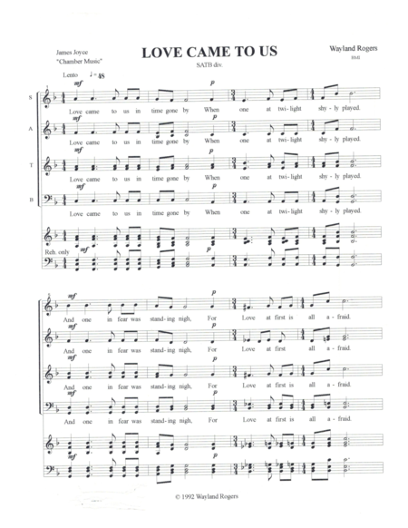 Love Came To Us In Time Gone By Sheet Music