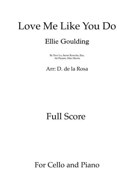 Love Me Like You Do Ellie Goulding For Cello And Piano Full Score And Parts Sheet Music