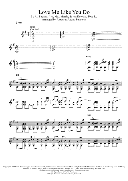 Love Me Like You Do Solo Guitar Score Sheet Music