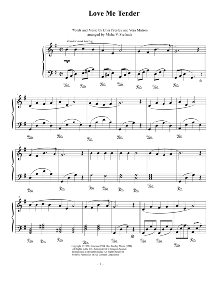 Love Me Tender Easy Piano Solo Sheet Music