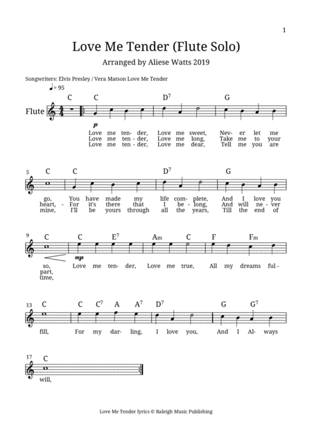 Love Me Tender Flute Solo Sheet Music