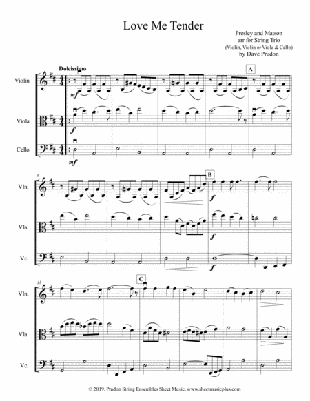 Love Me Tender For String Trio Sheet Music