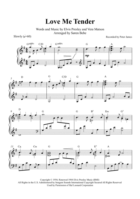 Love Me Tender Piano Solo Sheet Music