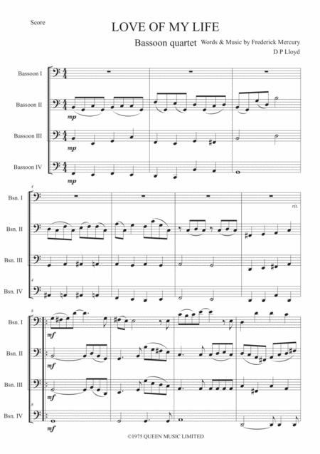 Love Of My Life Bassoon Quartet Sheet Music